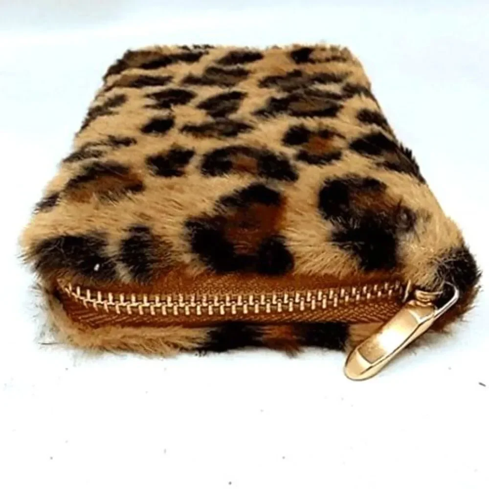 Women's Handbag/Purse/Wallet - Leopard Print Faux Fur Wallet - Brown/Multi
